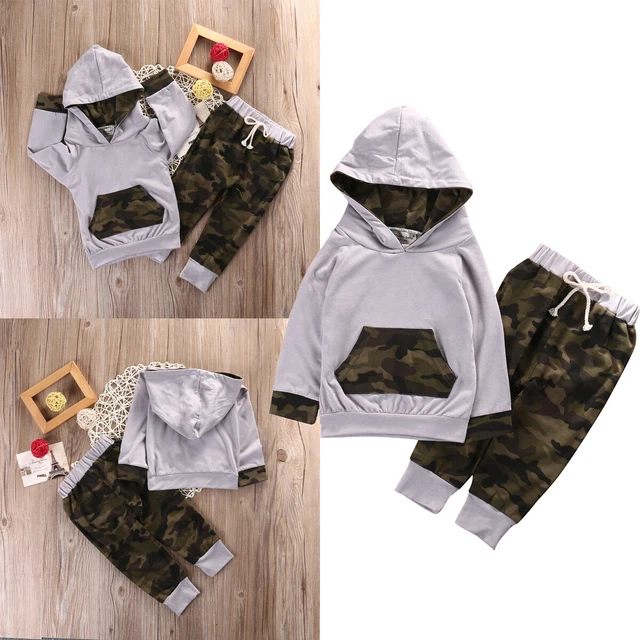 Tuta mimetica neonato neonati bambini abiti top con cappuccio set 2 pezzi vestiti Regno Unito