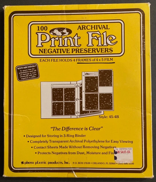 Preservadores de archivo de archivo con funda de páginas negativas 68 archivos impresos 4x5" 45-4B almacenamiento de fotos
