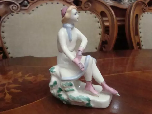 Figura de porcelana rusa patinadora sobre hielo mujer soviética URSS...