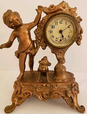 Antique 1903 Sessions Figural Cherub Victorian Art Nouveau Mantel Shelf Clock