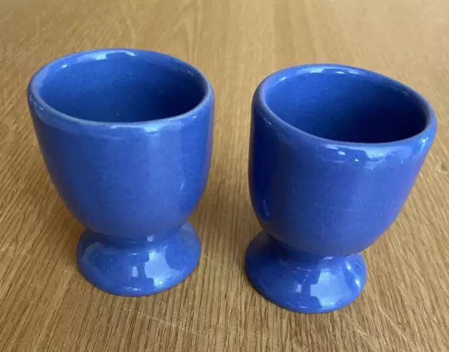 2 x Egg Cups | Pottery Blue Glaze Vintage