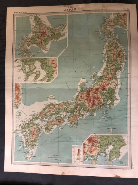 MAP OF JAPAN from the 1920 Times Survey Atlas; inset maps of Tokyo and ...