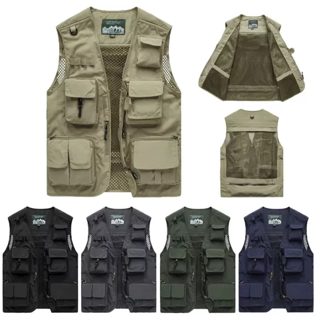 Uomo Gilet da Pesca Rete Tasche Fotografia Abbigliamento da Lavoro Giacca Gil -