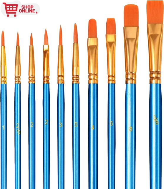 10 Pezzi Pennelli Acrilici -  Nylon Artist Brushes, Set Di Pennelli per Acquerel