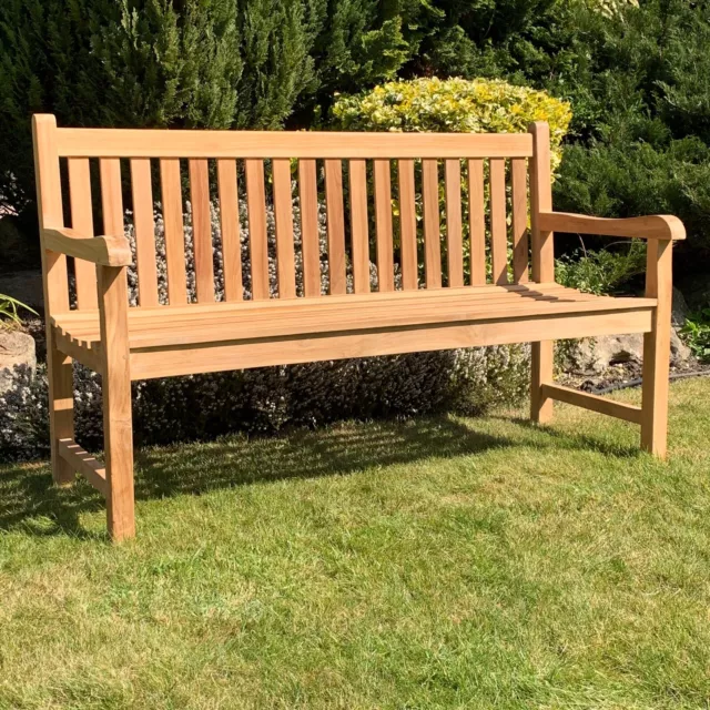 3 Seater Teak Wooden Garden Bench Outdoor Patio Straight Back Wood Seat