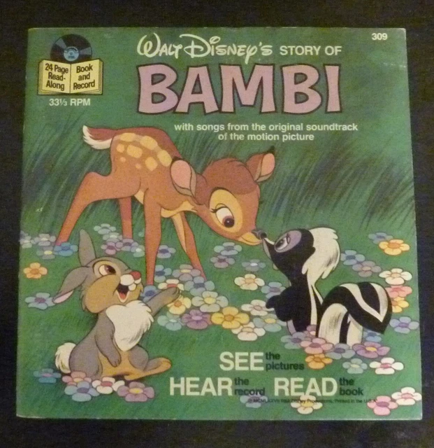 BAMBI WALT Disney Story ReadAlong Book and Record 1977 33 1/3 RPM