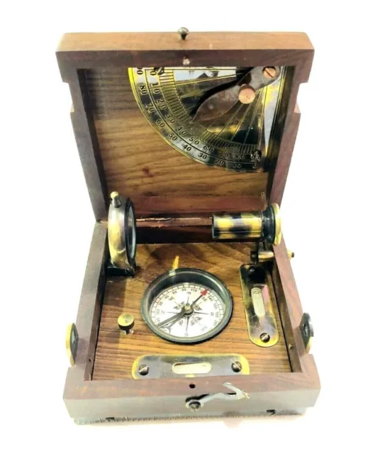 Antique Marine Master Box & Compass Telescope Magnifying Glass in Wooden Box wor