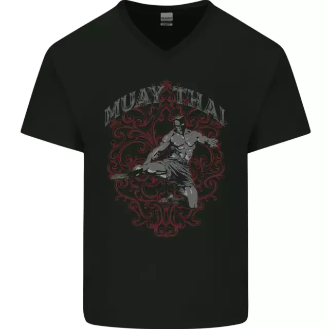 Muay Thai Fighter Warrior MMA Martial Arts Mens V-Neck Cotton T-Shirt