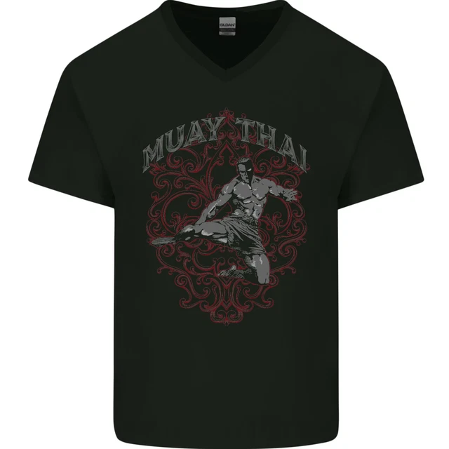 Muay Thai Fighter Warrior MMA Martial Arts Mens V-Neck Cotton T-Shirt