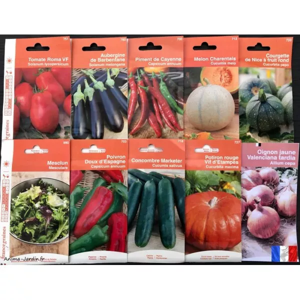 Lot de 10 sachets de graines potagères, légumes du soleil