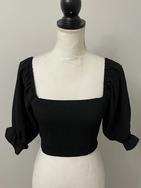 BCBGeneration Smocked Crop Top Black size XS NWT