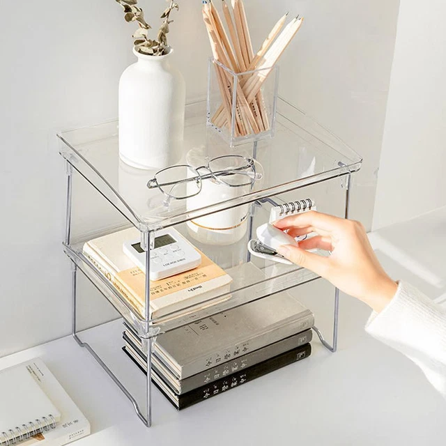 Transparent Double-layer Desktops Storage Rack Acrylic Cups Holder Foldable、