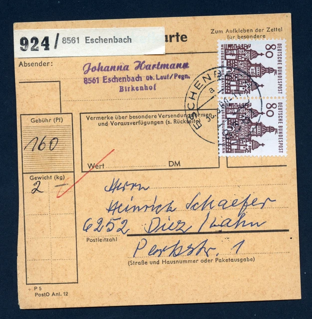 BUND 461 waagerechtes Paar Mehrfachfrankatur dt. Bauwerke (I) 80 Pf. Mi.-€ 200,-
