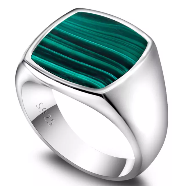 Anello Uomo Donna Quadrato Argento 925 Malachite Pietra Verde Chevalier