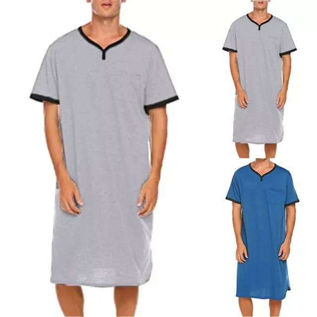 Men's Short Sleeve Cotton Blend Nightgown Sleepwear Bathrobe Pajama Shirt