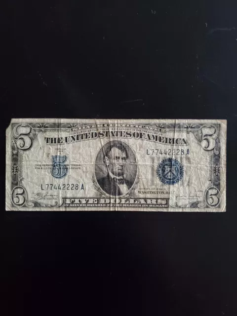 1934 C $5.00 Five Dollar Blue Seal Silver Certificate