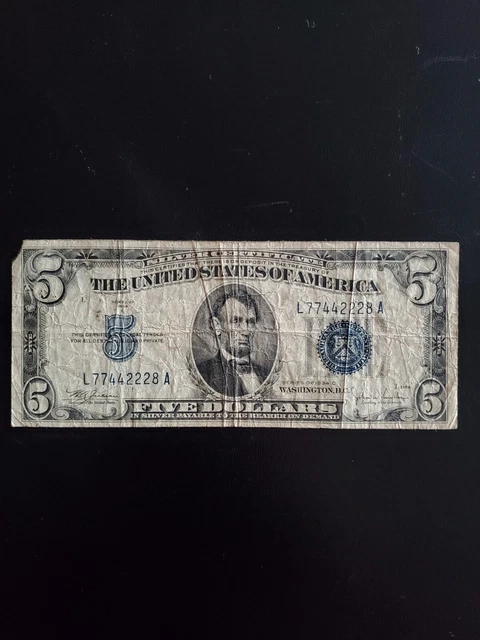1934 C $5.00 Five Dollar Blue Seal Silver Certificate