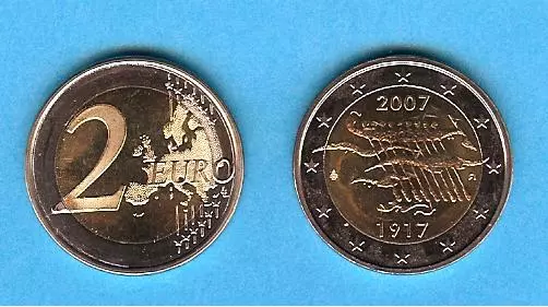 2 Euro Gedenkmünze 2007 aus Finnland, 90 Jahre Unabhängigkeit, bankfrisch, bfr