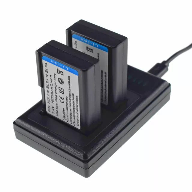 2X Battery + LCD Slim USB Charger for Nikon EN-EL9 EL9A D40 D40X D60 D3000 D5000