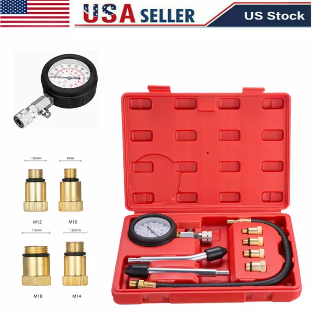 Engine Cylinder Compression Gauge Tester Kit Gas Engine Diagnostic Tool US