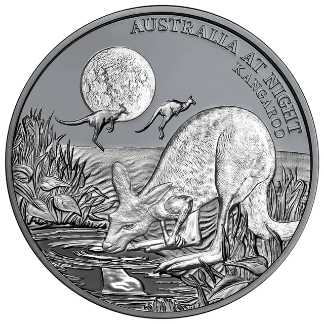 Silbermünze Känguru Australien bei Nacht (2.) 2019 - Niue - 1 Oz Black Proof