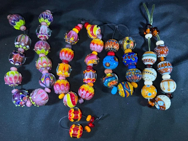 M726) New Lot 4 Handmade Unnamed Lampwork Multi Colored Art Glass Bead Strings