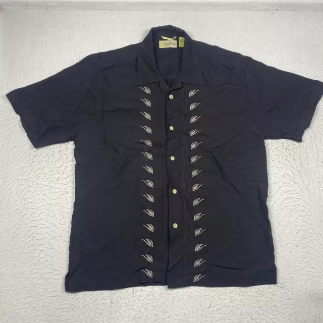 Cubavera Shirt Mens Medium Black Button Up Short Sleeve Casual Hawaiian Camp *