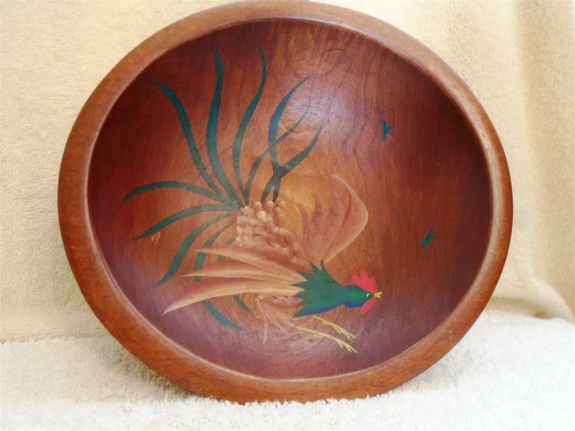 Vintage Munising Hand Painted Rooster Footed Bowl with Handle 9 Inch Diameter