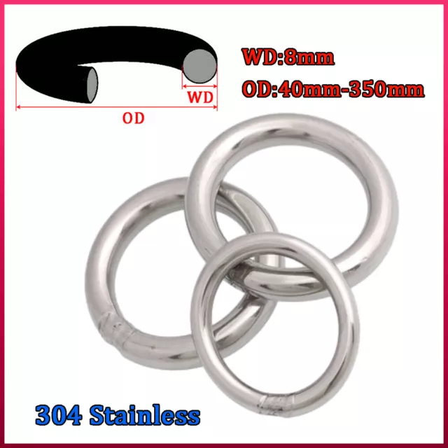 304 Stainless Steel O Ring Heavy Duty Solid Metal Round Rings 8mm Wire Diameter