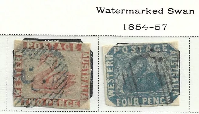 Western Australia 1854 IMPERFORATE 2d Orange & 4d Blue. USED