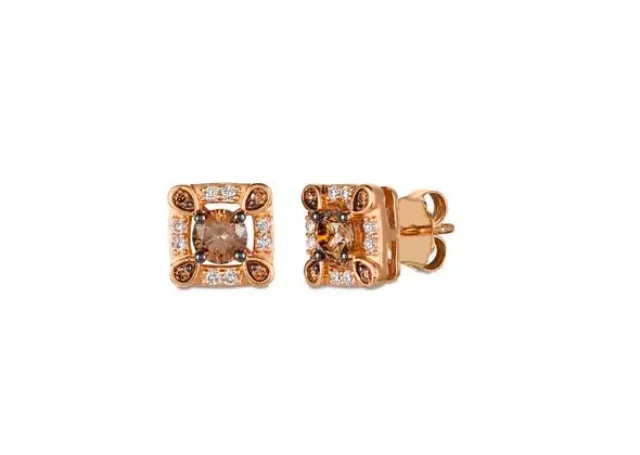 LeVian Chocolate Diamond Earrings Halo Stud 5/8 ct Square 14K Rose Gold NEW