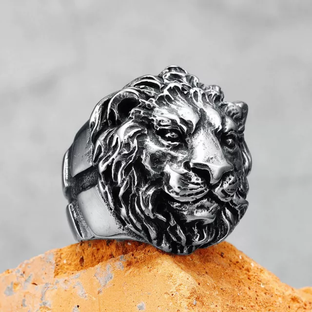 Men's Heavy Lion King Head Ring Rock Biker Punk Ring Stainless Steel Size 7-13