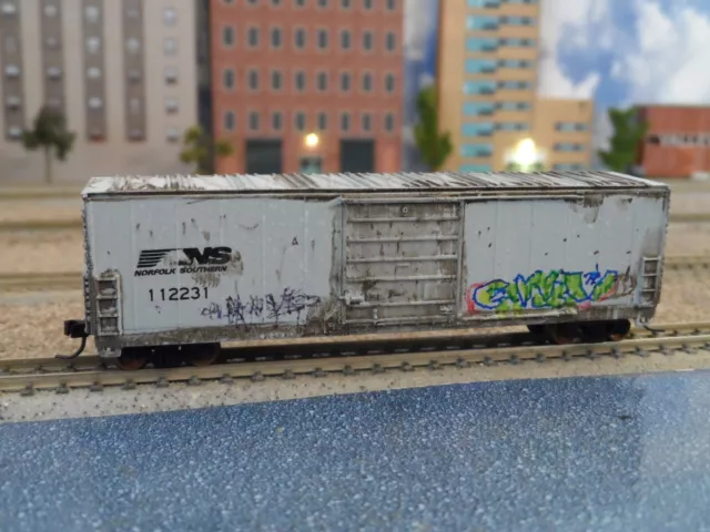 N Scale  Box Car 50'  Custom Made Norfolk Southern Weathered Graffiti Accumate