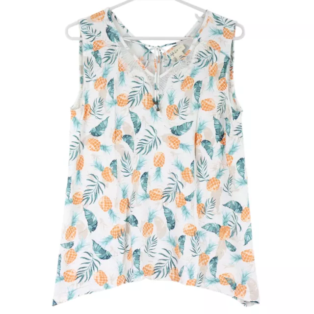 Style & Co. Women's Petite Pineapple Print Lace Inset Tank Top, X-Large, White