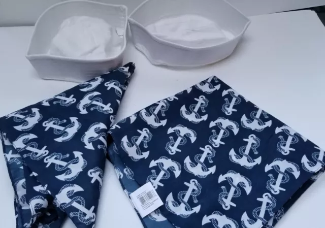 Adult Kids Captain 2 Sailor Hat Navy Marine Cap Party & 2 Anchor Scarfs Hats
