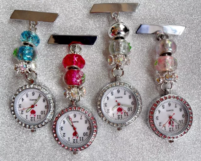 Fob Watch with Pretty Beads for Nurses Care workers, Beauticians, Vets