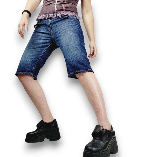 Pantaloncini di jeans cargo a vita bassa in denim spacciatori a pedale...