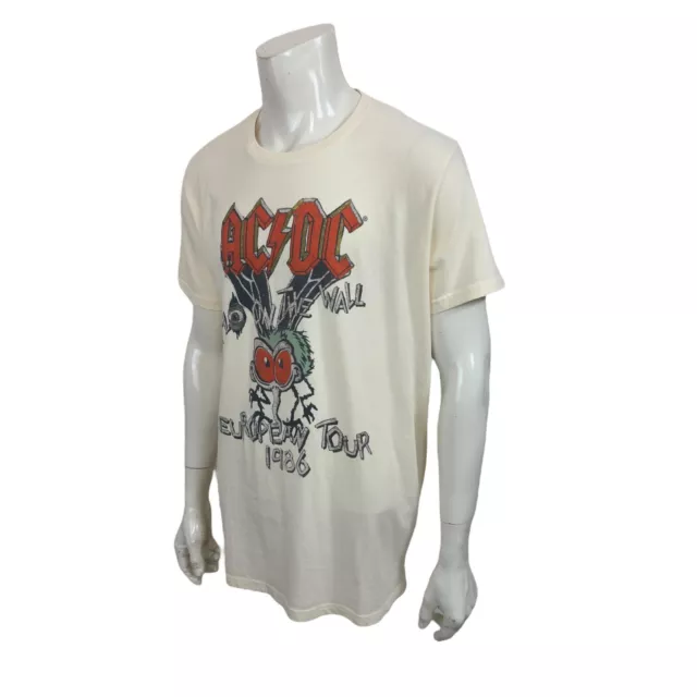 Lucky Brand AC/DC Fly On The Wall European Tour 1986 Cream Crew Neck T Shirt XL