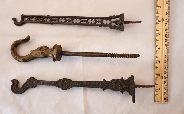 Antique Vintage Ornate Cast Iron Brass Plant Hanger Hooks Decorative (Lot of 3) 10