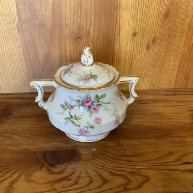 Haviland Limoges “Sylvia” White Sugar Bowl and Lid, Vintage China Gold Rimmed