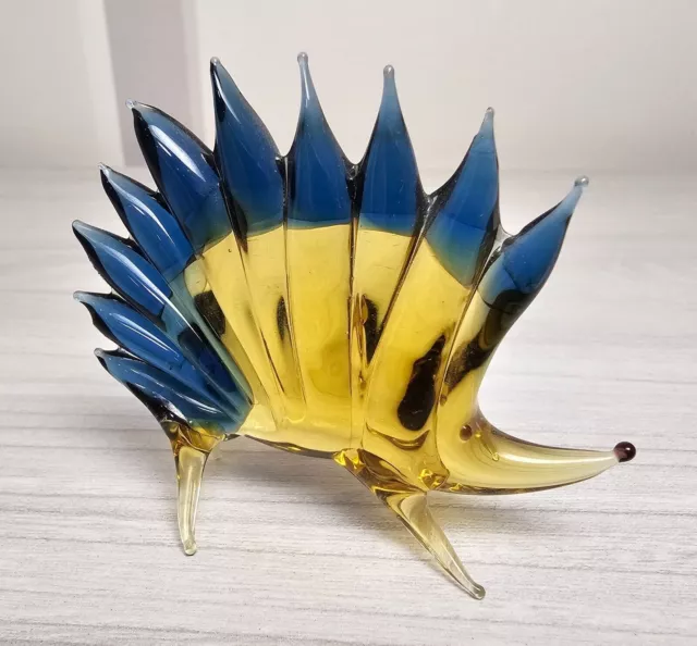 vintage Verre Murano Figurine Hérisson Art Verre Figurine Jaune Bleu