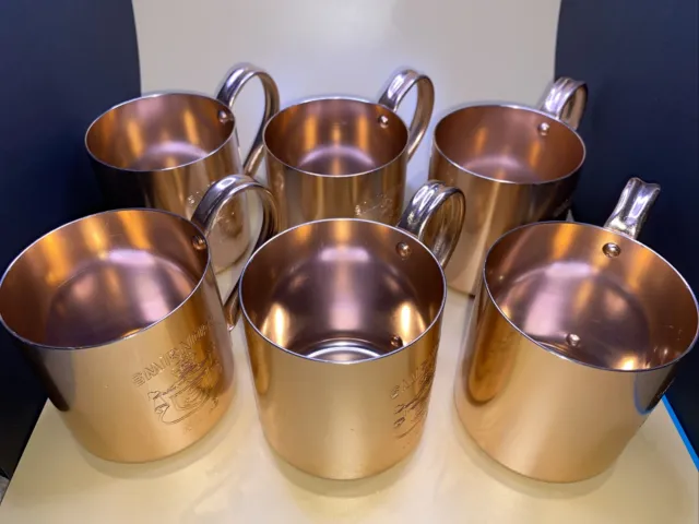 Vintage 1980s Smirnoff Moscow Mule Copper Cup Set Made In Hong Kong Set Of 6 NOS