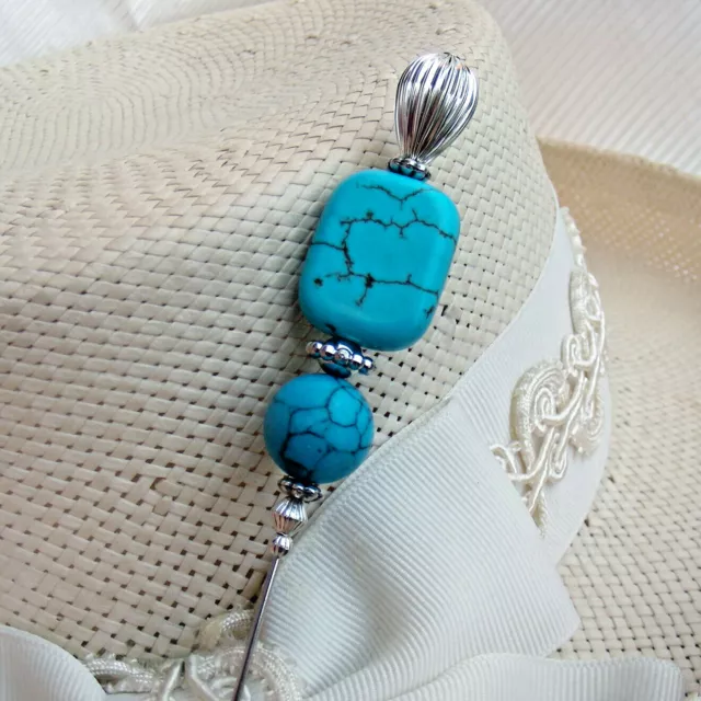 Hatpin with Turquoise Stones with silver finish setting - 8" FREE SHIPPING