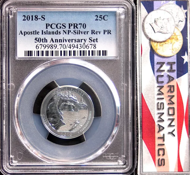 2018 S SILVER QUARTER 25C APOSTLE ISLANDS NP PCGS REV PR70 Blue Label 50th Anniv