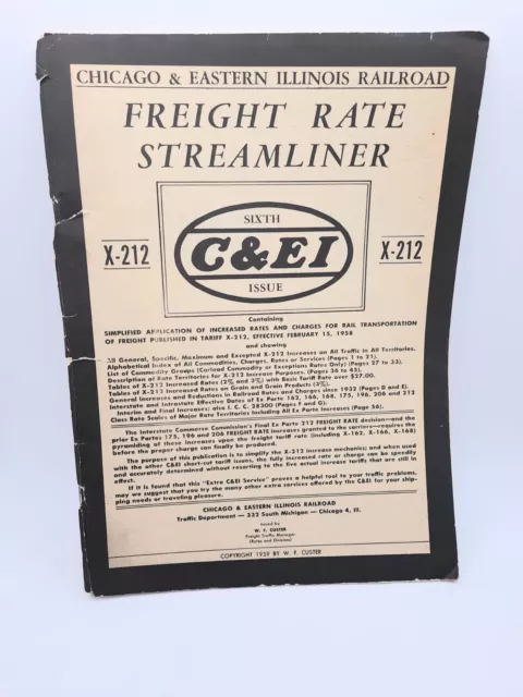 Vintage Railroad Chicago & Eastern Illinois Railroad Freight Rate Pamphlet 1958