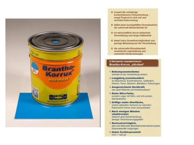 Brantho Korrux nitrofest 750ml Rostschutz RAL 5012 lichtblau Metallschutz Farbe