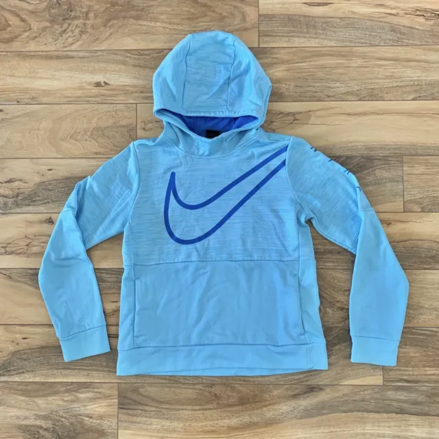 NIKE Dri-Fit Therma Pullover Blue Sweater Athletic Hoodie Girls Boys Sz Large