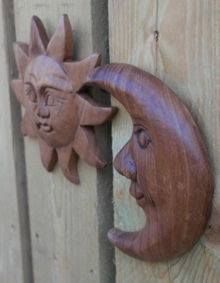 Sun and Moon woodcarving wall hanging Fair trade hand carved 
