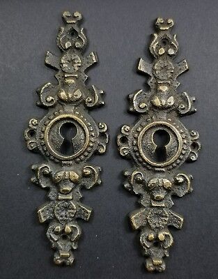 2 Vtg. Antique Style French Eschutcheons Key Hole Cover 4-1/4" jewelry part #E19 3