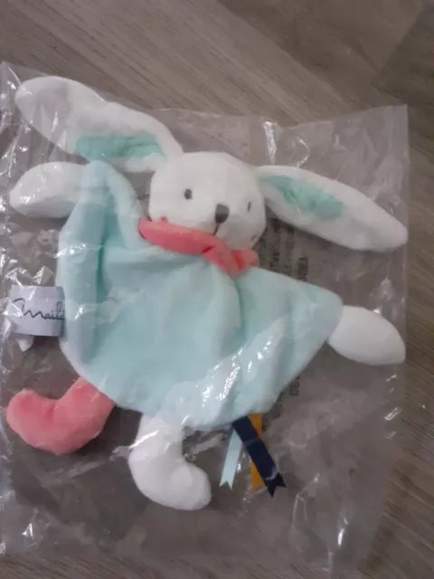 DOUDOU ET COMPAGNIE Lapin blanc bleu rose 20 cm neuf